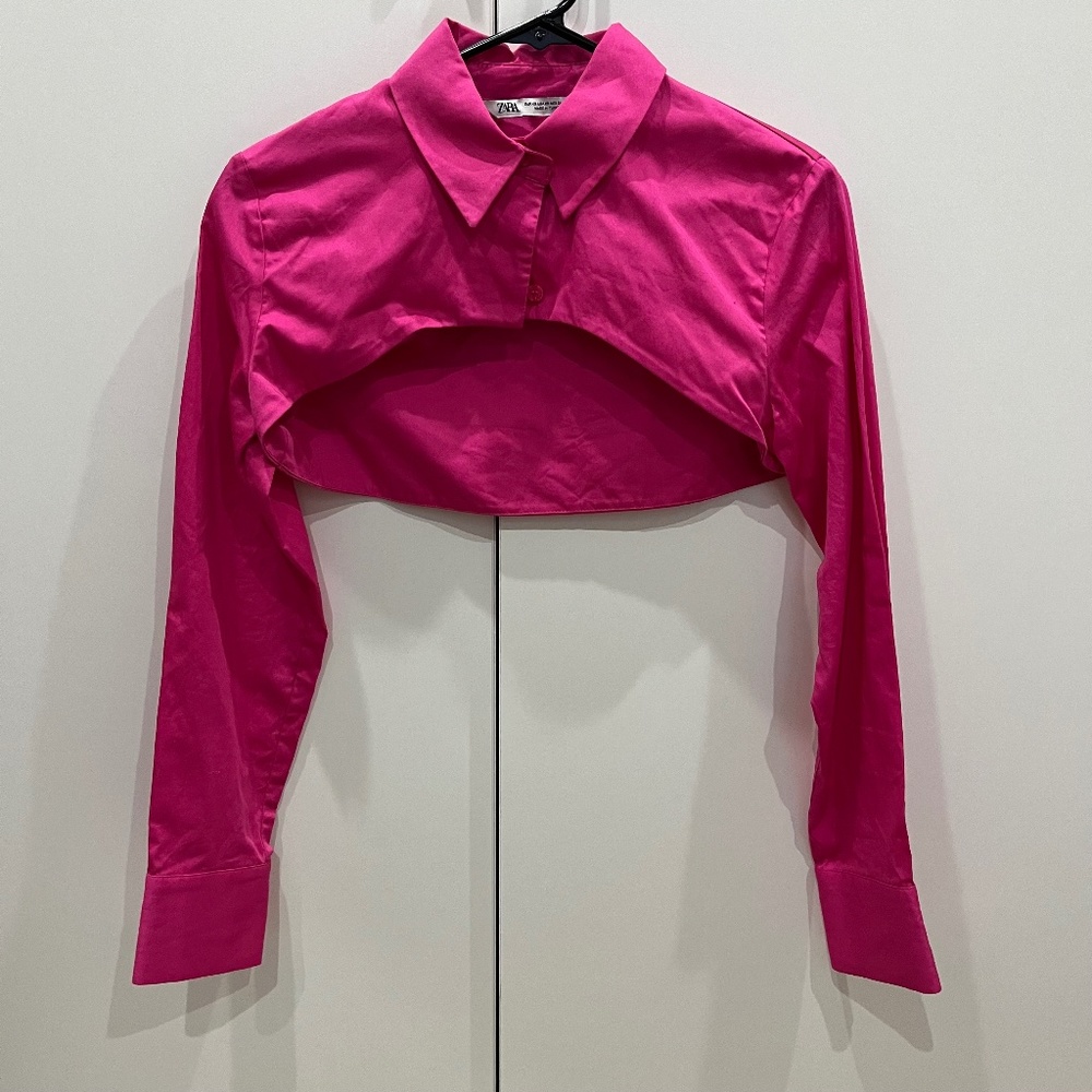 ‼️DONATED‼️ Zara Pink Poplin Crop Top Button Up